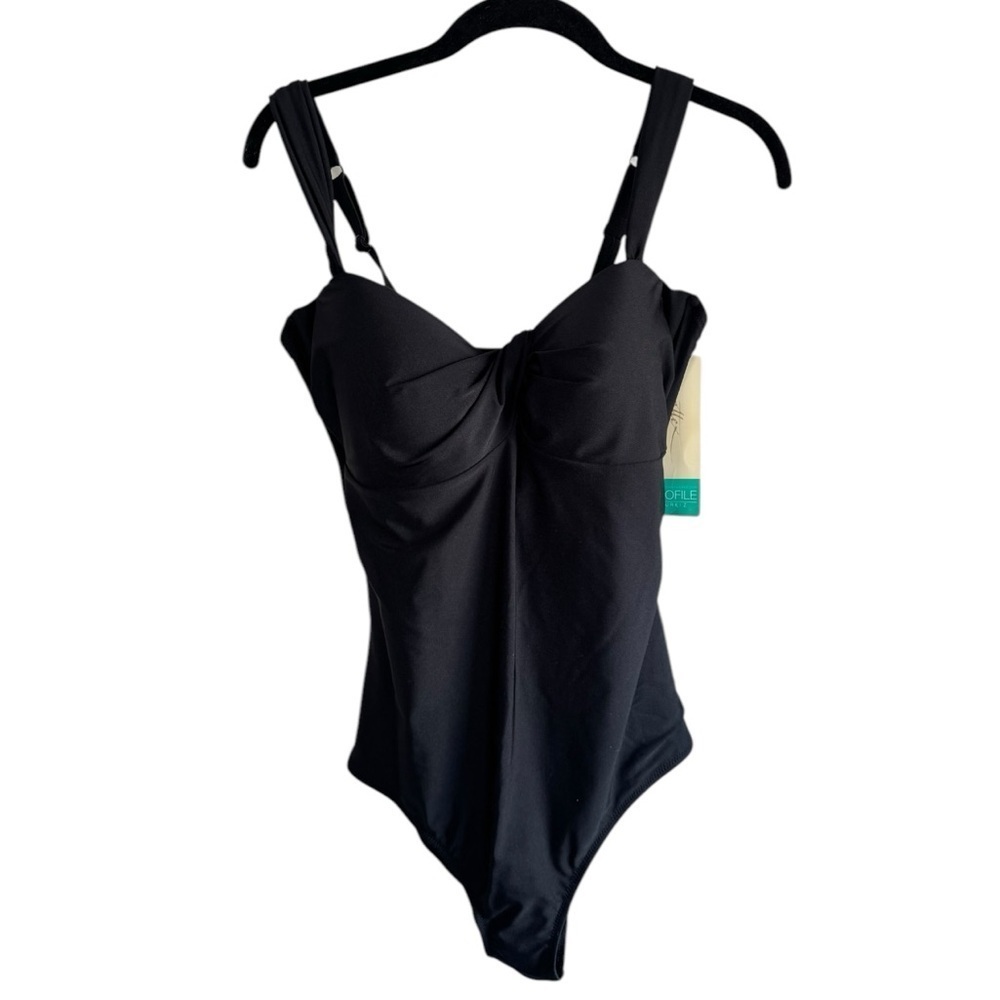 Profile by Gottex Black One Piece 14 Swimsuit Ruched‎ Slimming